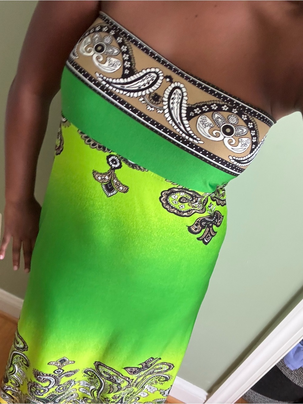 VENUS Bright Green Ombre Strapless Paisley Dress/Skirt